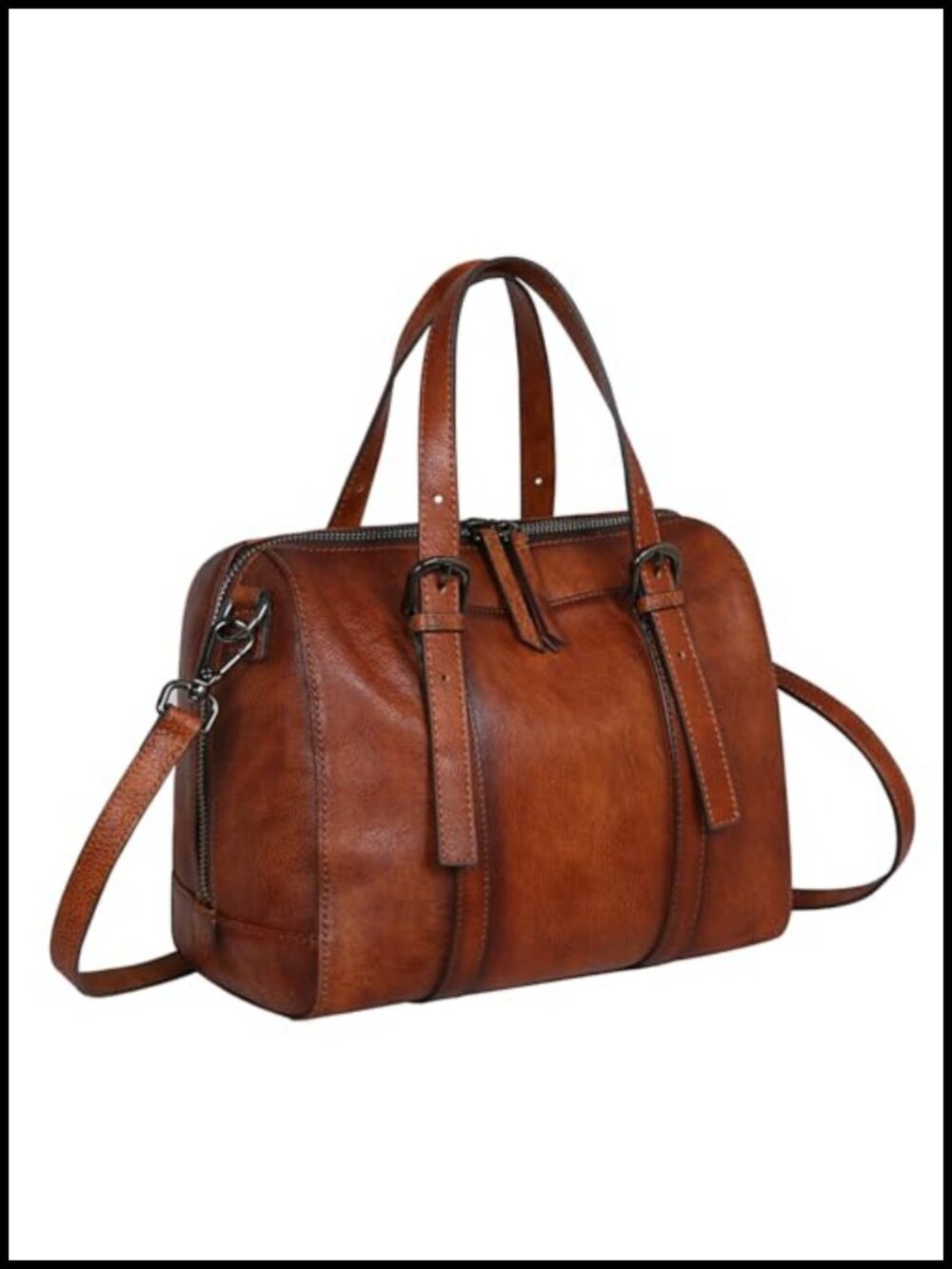 Genuine Leather Satchel Crossbody Shoulder Bag with Adjustable Strap